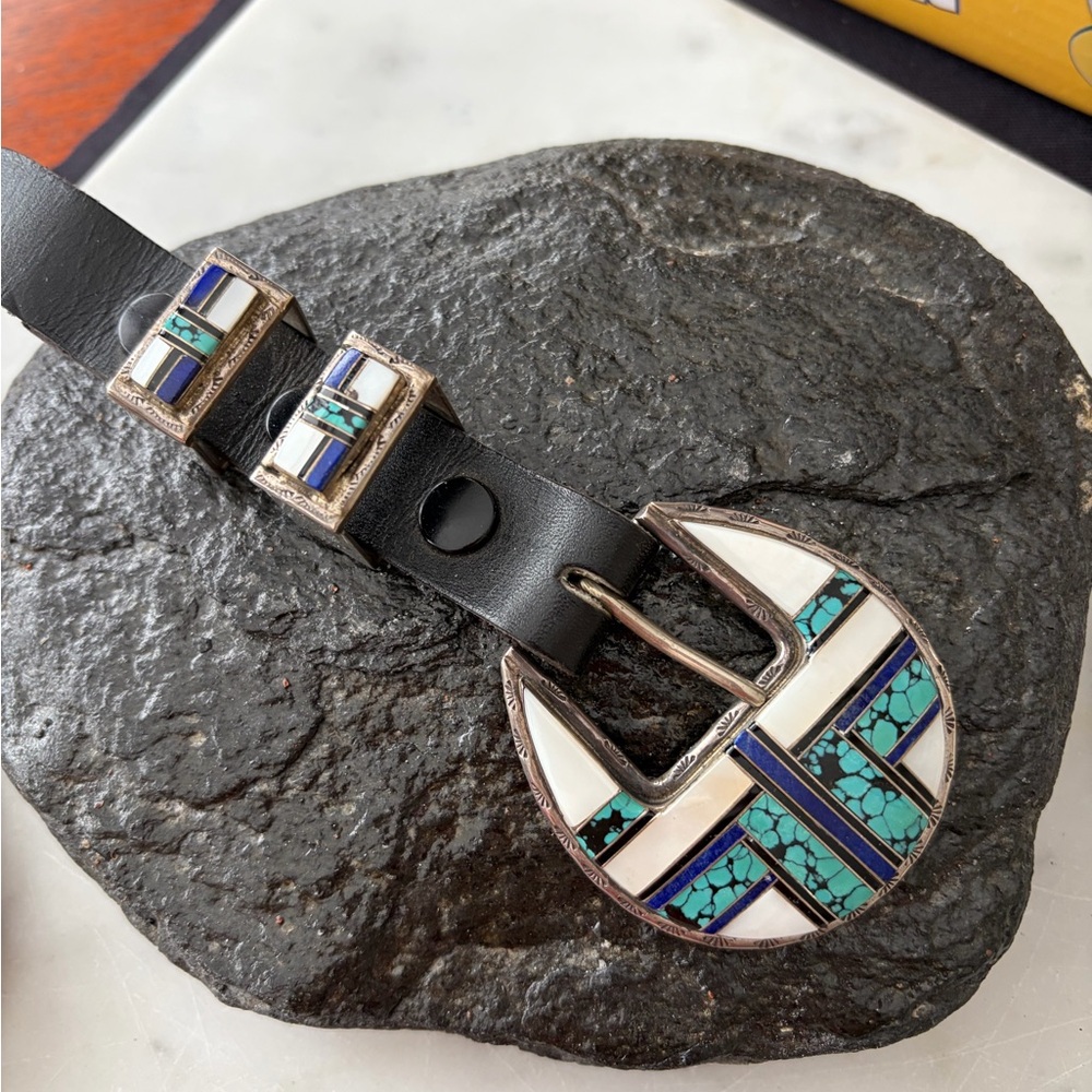 Vintage Navajo Native American Inlaid Ranger Belt Buckle Set - Picture 16 of 16